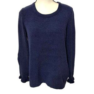 Lily Pulitzer Navy Blue Crew Neck Chenille Ruffle Sleeve Sweater Size L #2045